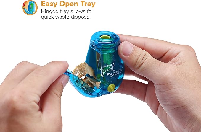 Bostitch Office Twist-n-Sharp Pencil Sharpener, for Kids & Colored Pencils, Assorted Colors (PS1-BLUE-EC)