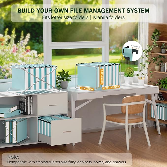 12 Pack Blue Hanging File Folders, Letter Size Hanging Folder - Waterproof, Tear-Resistant, Blue Hanging Folders with Expandable Bottom & 1/5-Cut Tabs for Filing Cabinets & Office & Home & School