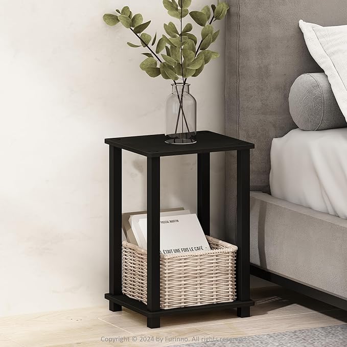Furinno Simplistic Night Stand, 2-Tier Small Nightstand with Open Shelf, Toolless Assembly Bedside Table, End Table, Side Table, for Bedroom, Living Room, Espresso