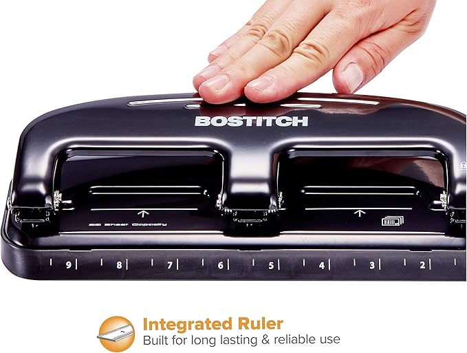 Bostitch Office EZ Squeeze 20 Sheet Standard 3 Hole Punch, Metal Construction, Silver/Black (HP20)