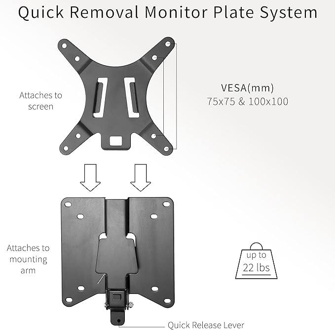 VIVO Adapter VESA Mount Quick Release Bracket Kit, Stand Attachment and Wall Mount Removable VESA Plate for Easy LCD Monitor and TV Screen Mounting, Stand-VAD2
