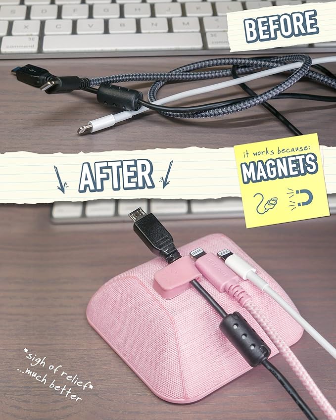 Smartish® Magnetic Cord Holder - Cable Wrangler Organizer with Magnet Clips for Charger Management on Desktop, Nightstand for USB-C + Lightning - I'm Blushing