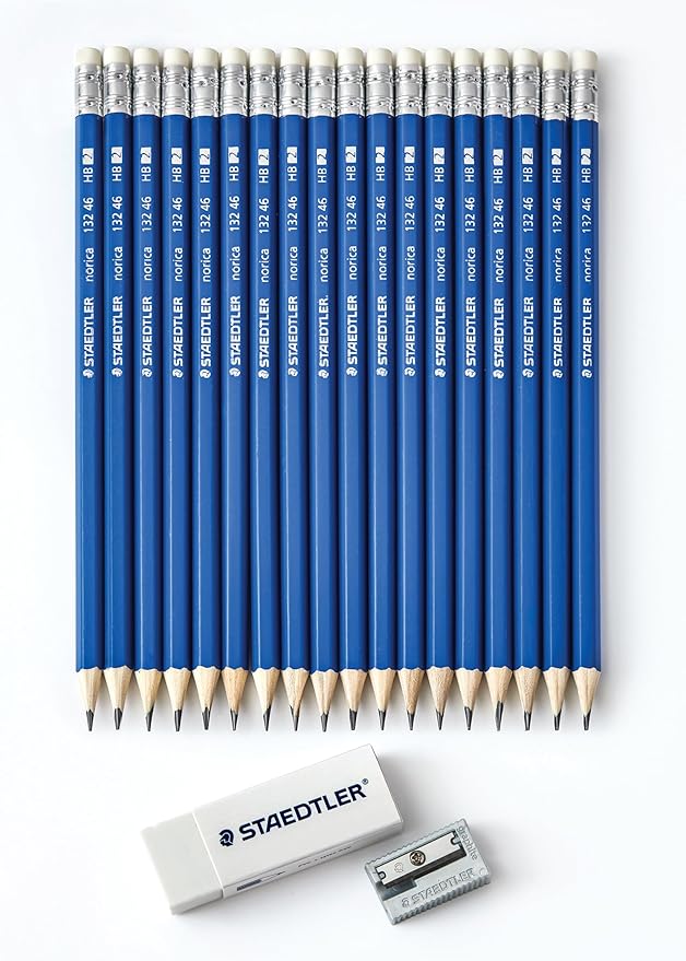 STAEDTLER Norica Pencil Set: 18 Pre-sharpened #2 HB Pencils with 1 Eraser & 1 Sharpener, Break-Resistant Lead