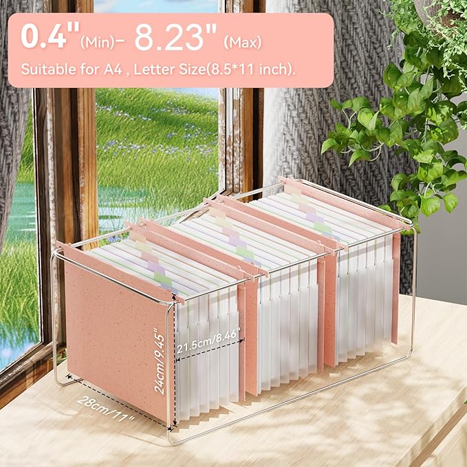ANSOOK Wheat Straw Expanding Hanging File Folders Letter Size,7 Pockets 1.2" Accordion File Organizer,3 Pack Filing Cabinet Folders,Large Capacity File Folder with Tabs,Pink Hanging File for Frame Box