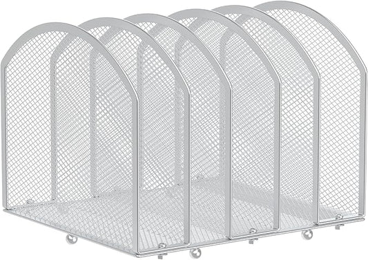 Desk File Organizer 5 Sections Desktop Organizer File Sorter Office Organization File Folder Holder for Office School & Classroom (Silver, 5 Section - 1Pack)