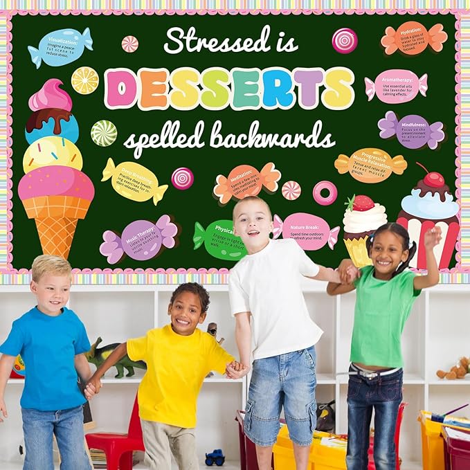 Inspirational Dessert Bulletin Board Classroom Decoration Spring Summer Motivational Bulletin Set Positive Affirmation Sweet Candy Treats Cutouts for School Chalkboard Wall Teacher Decor