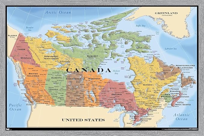 Map - Canada Wall Poster, 34L" x 22.4W", Gray Framed Version