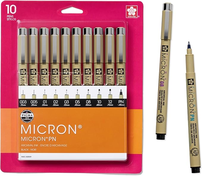 SAKURA Pigma Micron Black Ink Multi-tip Set, 10 Pack