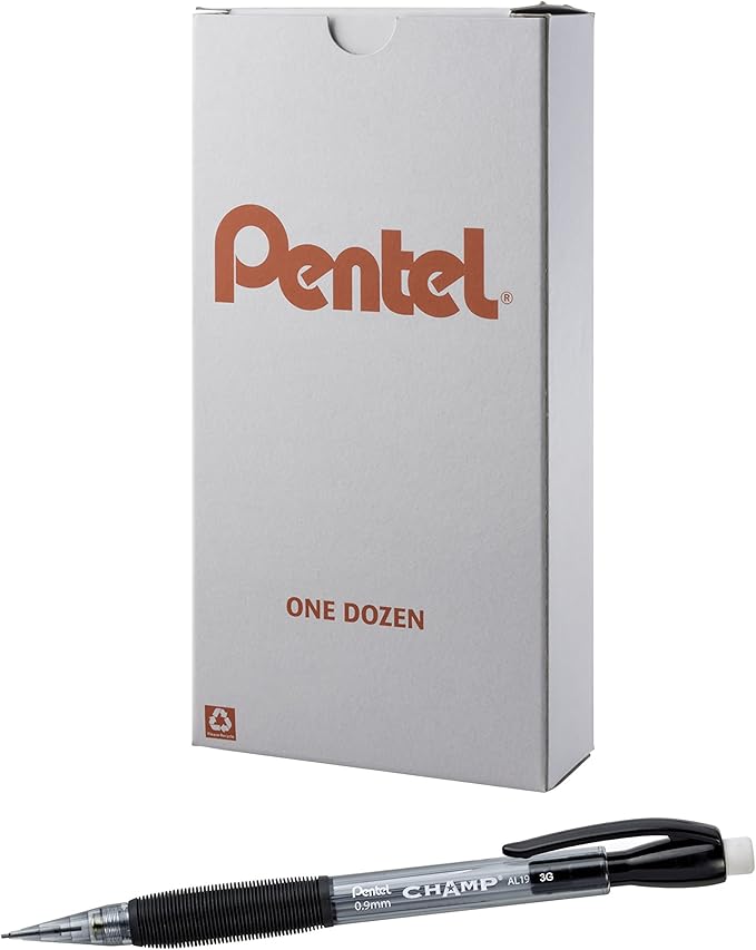 Pentel CHAMP Mechanical Pencil, (0.9mm), Tinted Black Barrel, Box of 12 (AL19A)