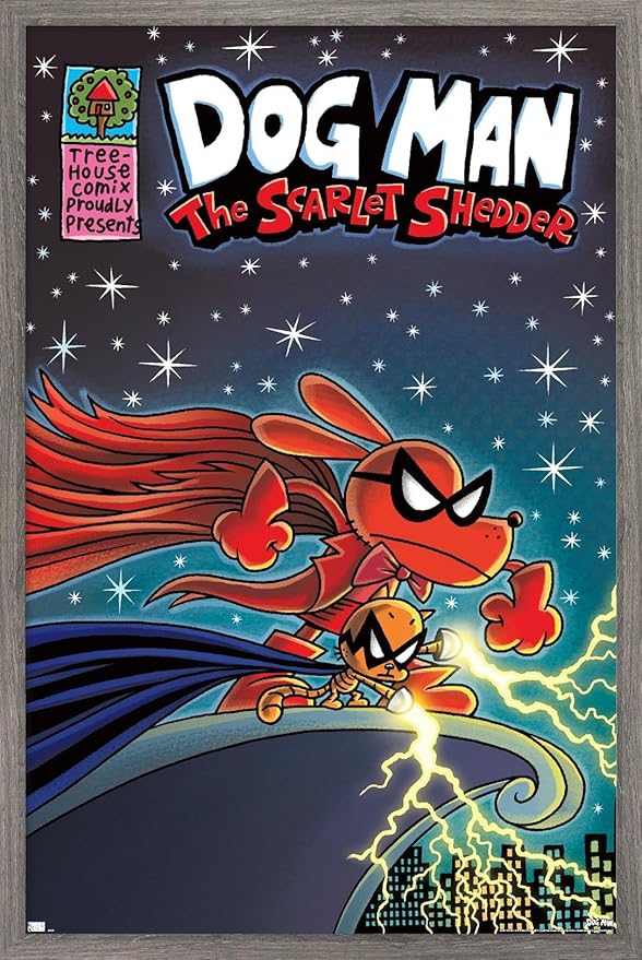 Dog Man - The Scarlet Shedder Wall Poster, 22.4L" x 14.7W", Barnwood Framed Version