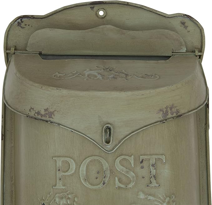 Creative Co-Op Aqua Embossed Tin Post Box with Distressed Finish