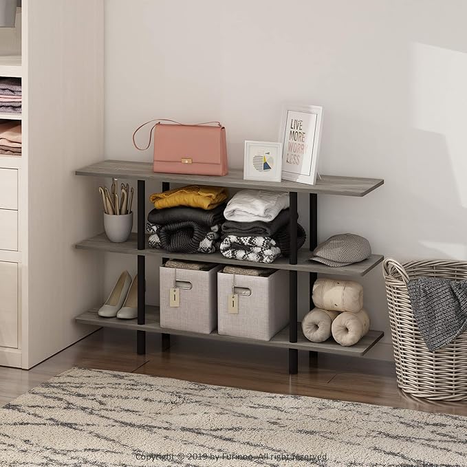 Furinno Turn-N-Tube 3-Tier Wide Display Shelf, French Oak Grey/Black