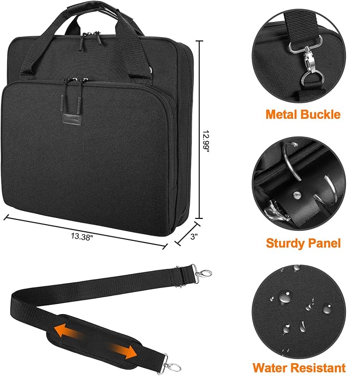 3 Ring Zipper Binder 2 Inch with Shoulder Strap 500 Sheet Capacity & Multi-Pockets for School and Office Binder Organizer, Compatible with 13-Inch MacBook/Tablet (Patent Design Black)