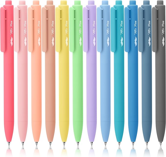 Mr. Pen- Retractable Gel Pens, 12 Pack, Black Ink Gel Pens, Pastel Barrels, Fast Dry, Gel Pen Fine Point 0.7mm