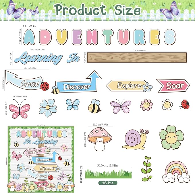 Spring Bulletin Board Adventures in Learning Classroom Decoration Spring Flower Signpost Paper Cutouts Spring Bulletin Board Set for Teacher Classroom School Office Chalkboard Wall Supply