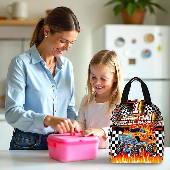 Custom Kids Truck Backpack with Lunch Box Personalized Name Bookbag for Boys Back to School Backpacks for Elementary Middle School