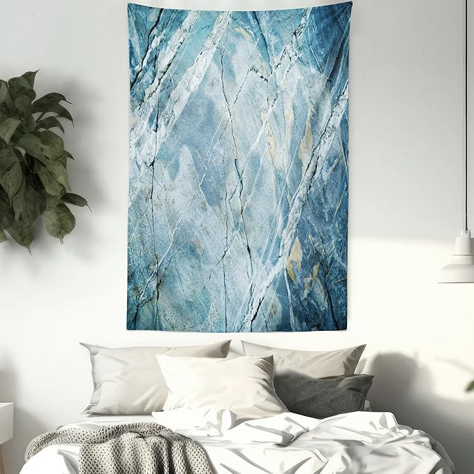 Ambesonne Marble Print Tapestry, Exquisite Granite Stone Architecture Floor Nature Faded Rock Picture, Wall Hanging for Bedroom Living Room Dorm Decor, 40" X 60", Pale Blue Grey