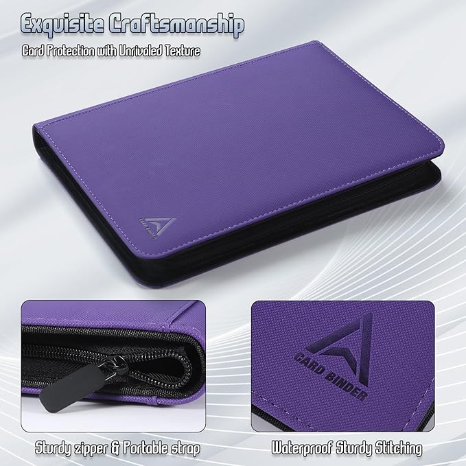 9 Pocket Card Binder - 540 Capacity with Zip Closure Premium, Double-Sided,Sturdy & Sleek PU Leather Protector for MTG, TCG, Sport & Collectible Cards (Purple)