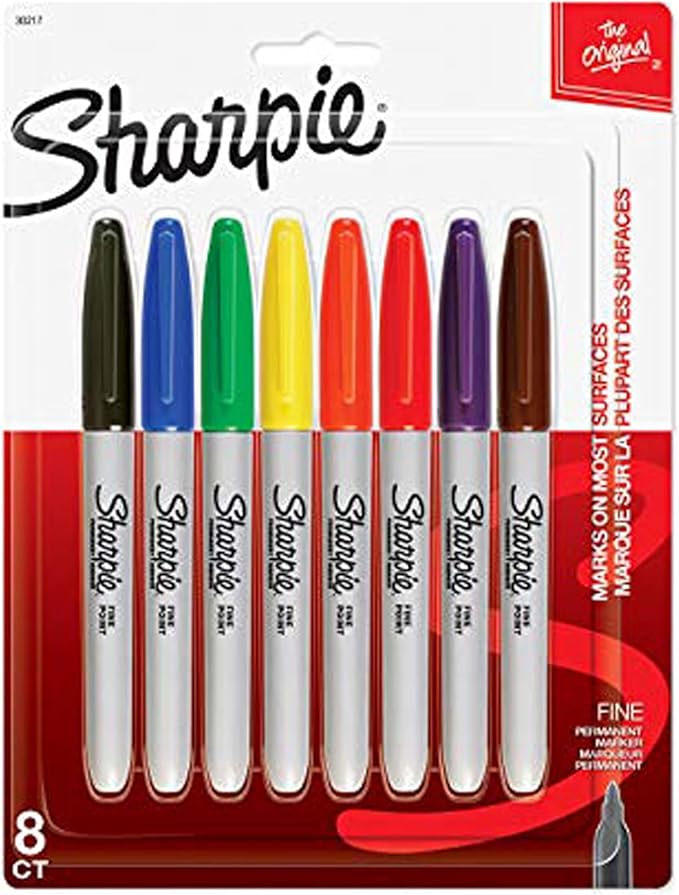 Sharpie Permanent Markers Fine Point 8 Pack Assorted Colors (30217PP)
