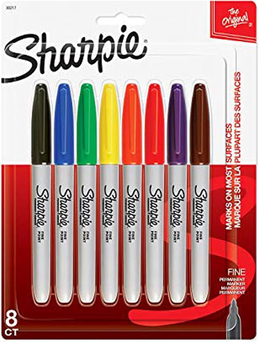 Sharpie Permanent Markers Fine Point 8 Pack Assorted Colors (30217PP)