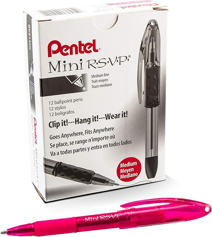 RSVP Mini Ballpoint Pen, (1.0mm) Medium Line, PInk Ink