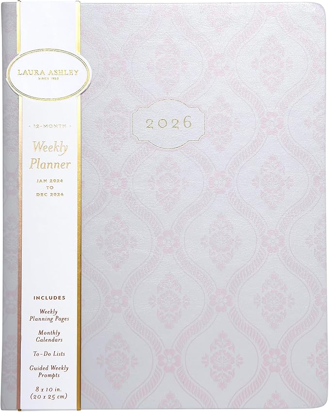 Laura Ashley 2026 Planner - Weekly and Monthly Planner - 8x10 and 6x8 Planning Notebook and Calendar Agenda, Size 8X10, Pink Damask