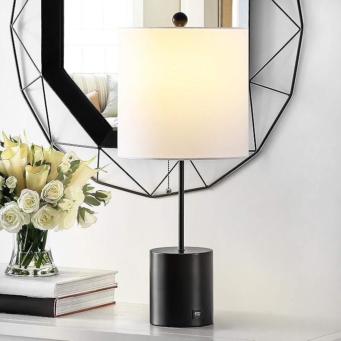 SAFAVIEH Lighting Collection Dalra Modern Black 25-inch USB Charging Port Bedroom Living Room Home Office Desk Nightstand Table Lamp (LED Bulb Included)