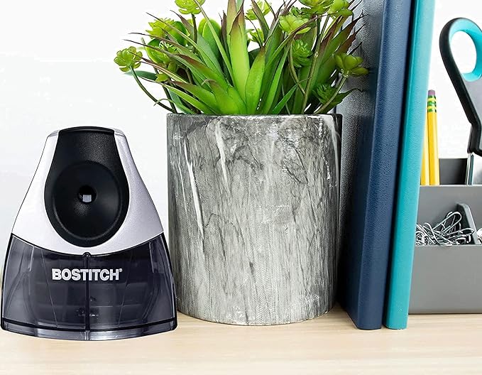 Bostitch Electric Pencil Sharpener, Heavy Duty HHC Cutter Tech, Stall-Free Motor, High Capacity Tray, for Office or Classroom, Silver
