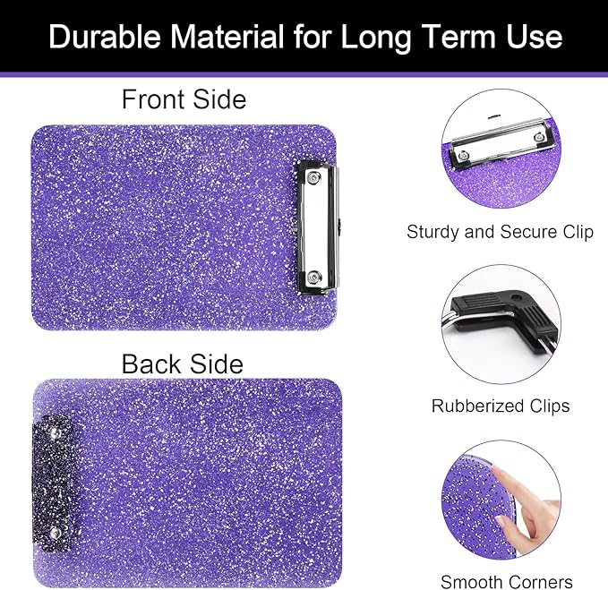 1 PCS A5 Size Clipboards,6x9 inches,Glitter Clipboard with Low Profile Clip,Sparkle Plastic Clipboard,Cute Hanging Clip Boards for Office Supplies