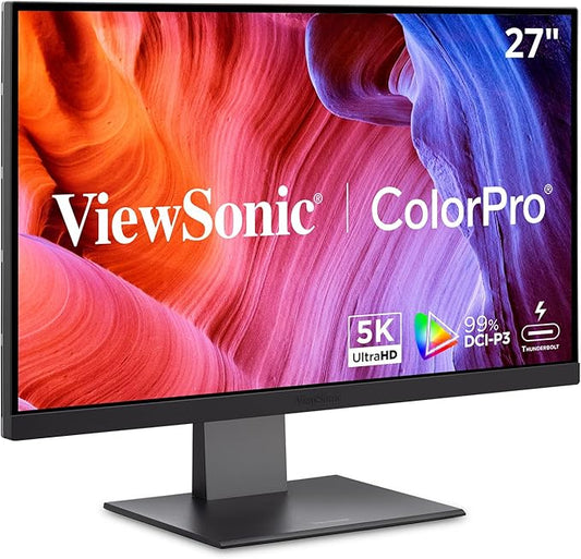 ViewSonic VP2788-5K 27" 5K Mac-Ready Monitor with 100% sRGB, 99% DCI-P3, Pantone Validated, Advanced Ergonomics, Thunderbolt 4, USB Hub, HDMI, and DP for Home and Office