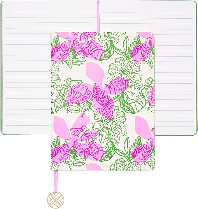Lilly Pulitzer Journal with Charm Bookmark, Hardcover Lined Notebook with 160 Pages, 6" x 8" (Sunset Shadows Home)