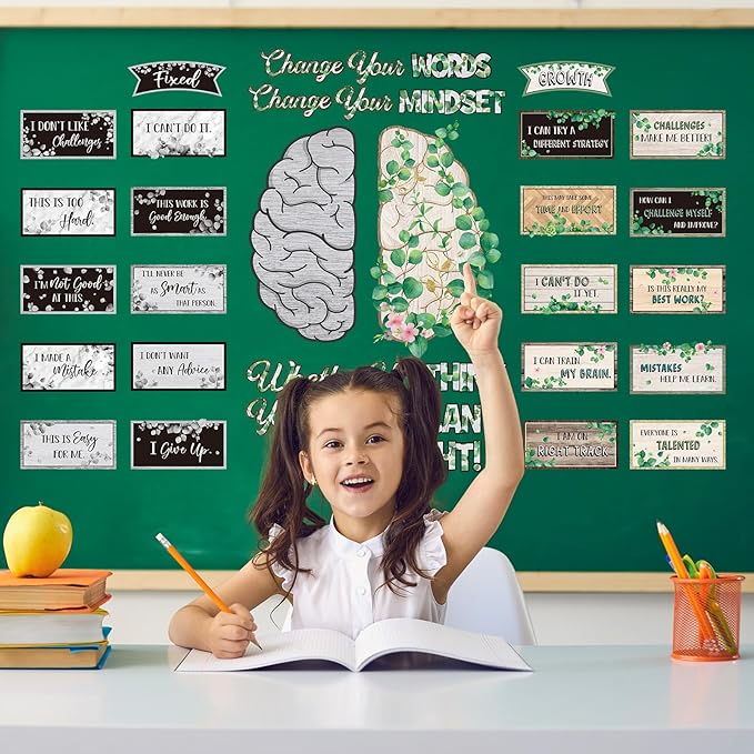 Tenare Mindset Posters Bulletin Board Set Motivational Change Your Mindset Posters Positive Sayings Inspirational Classroom Decoration for Teacher Students School(Vintage)