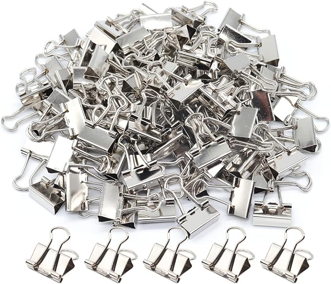 Silver Binder Clips, Mini Paper Clip, Small Paper Clamps 15mm (5/8 inch), 100 Pack Micro Size Office Clips for Home School and Business (Silver)