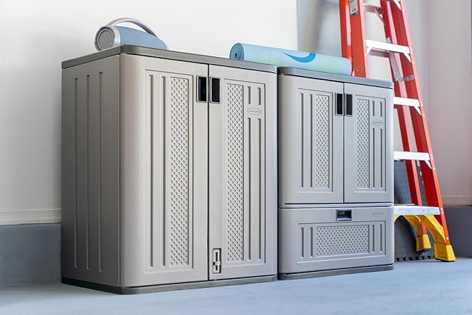 Suncast Indoor Resin Single-Drawer Storage Cabinet, Platinum Metallic, Made in The USA