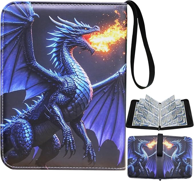 Deluxe Blue Dragon Trading Card Binder – 9Pocket Zipper Binder with 900 Pockets – Card Album for Standard Size Trading Cards, Great for Collectors and Hobbyists