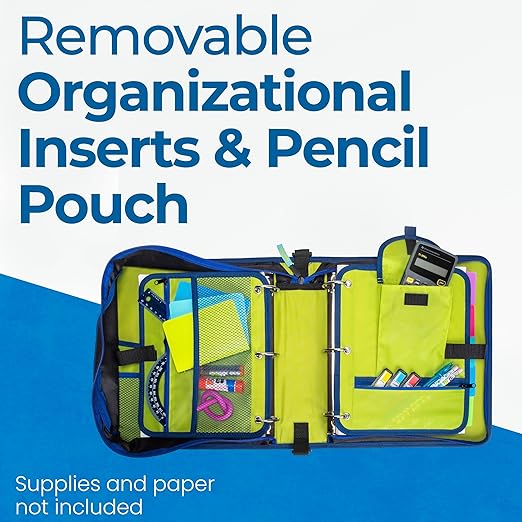 Case-it The Dual 2-in-1 Zipper Binder | Two 1.5-Inch D-Rings, 600 Sheet Capacity, Pencil Pouch & Multiple Pockets | School & Office Organizer with Shoulder Strap | Dual-101 Monster Design Red | 6 Pack