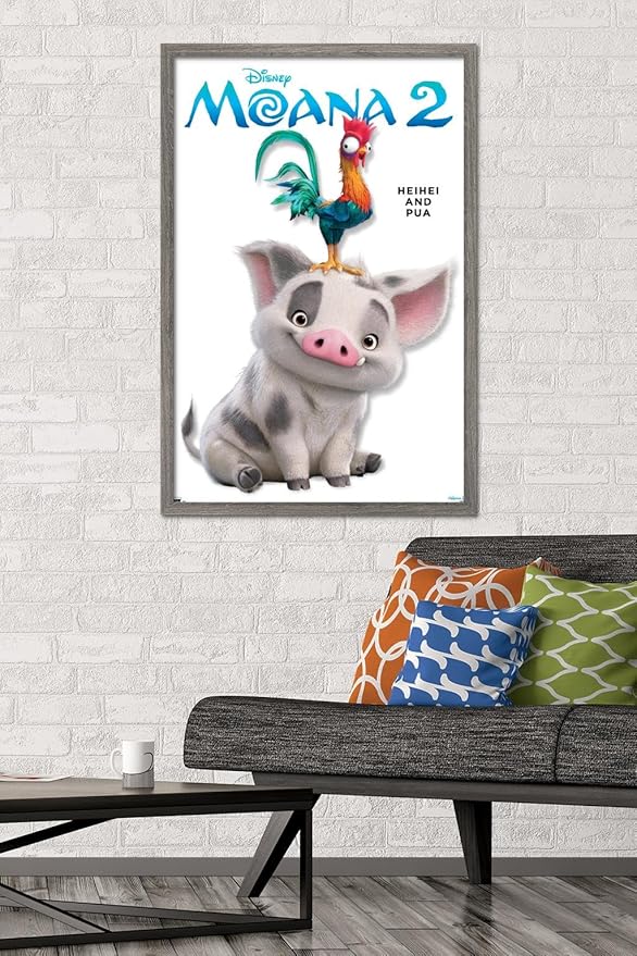 Disney Moana 2 - Heihei and Pua Feature Series Wall Poster, 34L" x 22.4W", Barnwood Framed Version