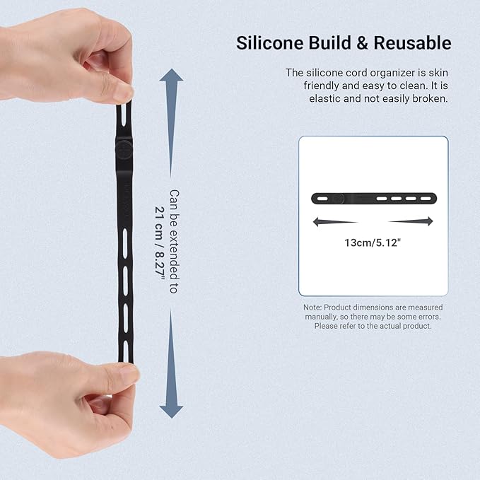 NEEWER 20PCS Silicone Cable Ties, Adjustable Reusable Office Desk Wire Organizer Data Cord Keeper Management Strap Accessories with Buckles for Power Audio Charging Electrical Cords, NC015