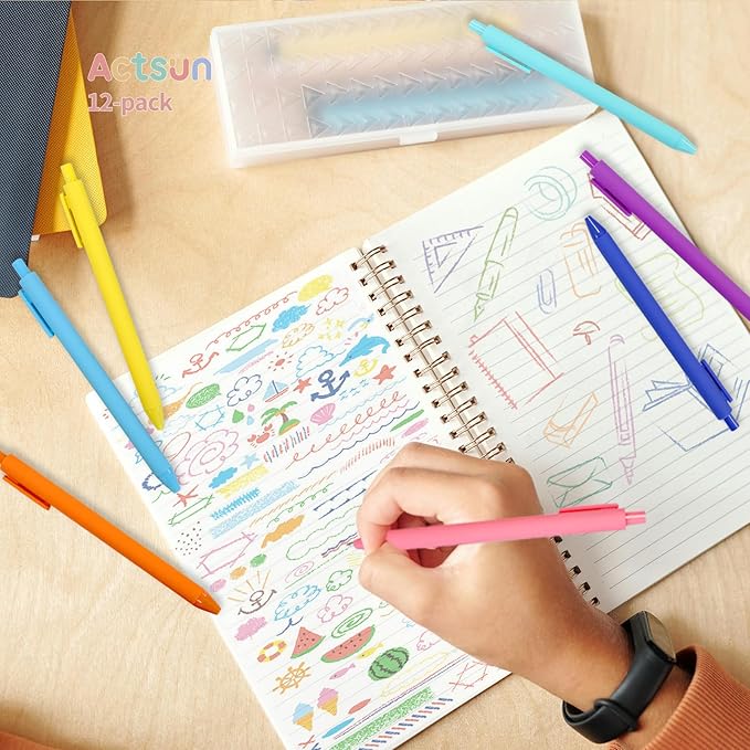 Colored Gel Pens, 12 Pcs Retractable Pastel Ink Colors, Cute Pens 0.7mm Fine Point Quick Drying for Writing Drawing Journaling Note Taking School Office Home