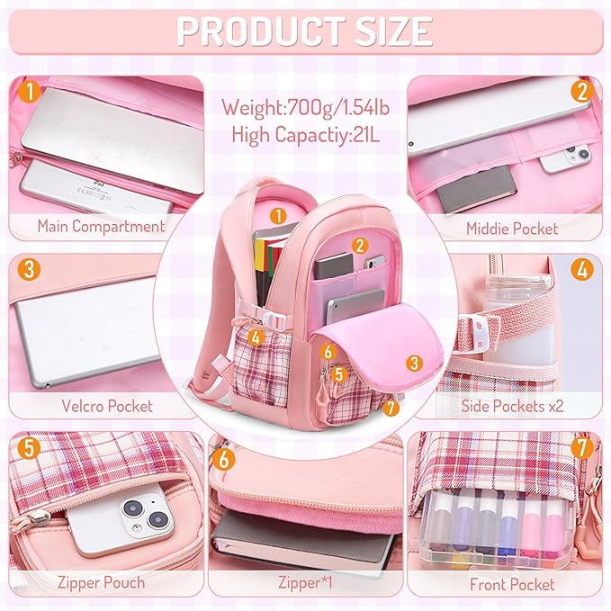 School Backpacks for Girl - 5PCS Cute Girls Backpack with Lunch Box Set for Kids Teens Elementary Middle School,18" Large Capacity Bookbag with Multiple Pockets,Perfect for Travel and School