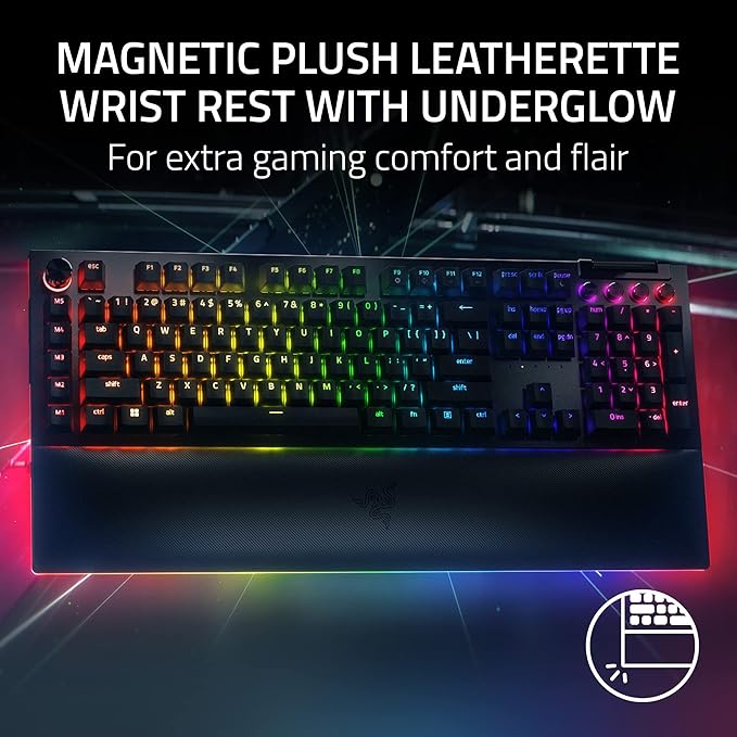 Razer BlackWidow V4 Pro Wired Mechanical Gaming Keyboard: Green Switches Tactile & Clicky - Doubleshot ABS Keycaps - Command Dial - Chroma RGB - Magnetic Wrist Rest - Snap Tap