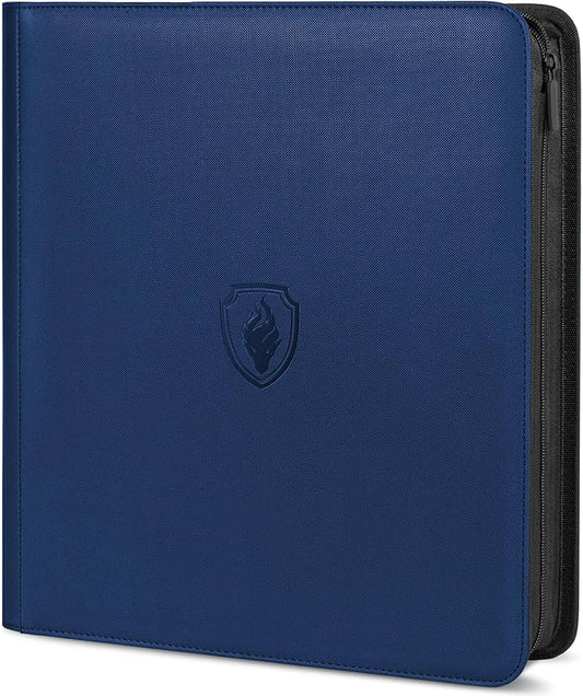 Premium Zip Card Binder 12 Pocket, Fabmaker 912 Pockets Trading Card Binder, PU Zipper Card Collection Album, Sturdy Side-Loading Card Book Holder for Game & Sports Cards, Navy Blue