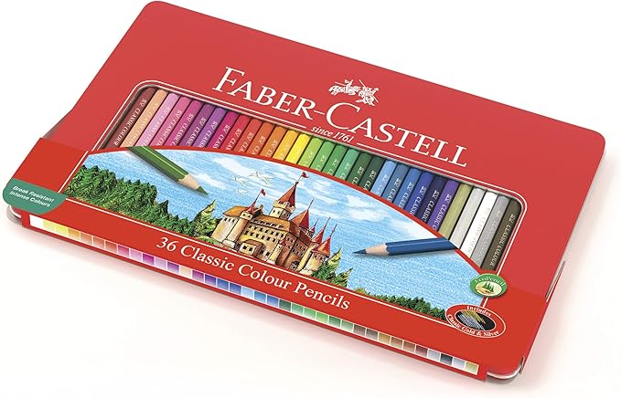Faber-Castell Classic Colored Pencils Tin Set, 36 Vibrant Colors In Sturdy Metal Case - Premium Children's Art Products