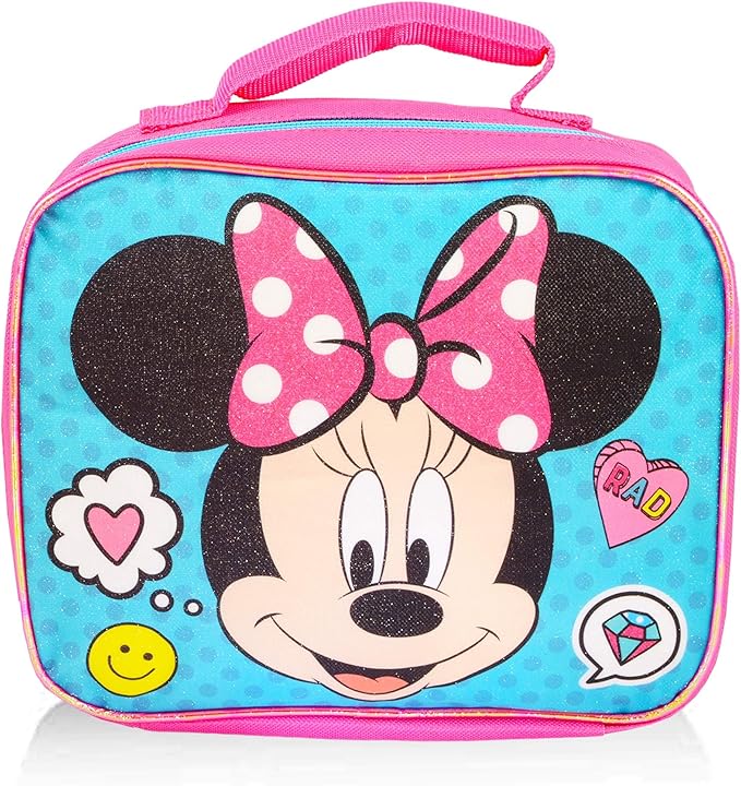 Disney Minnie Mouse Backpack with Lunch Box for Girls 5 Pc Bundle ~ Deluxe 16" Minnie Bag, Insulated Lunch Bag, Stickers, and More (Minnie Mouse School Supplies) (Minnie Mouse Blue)