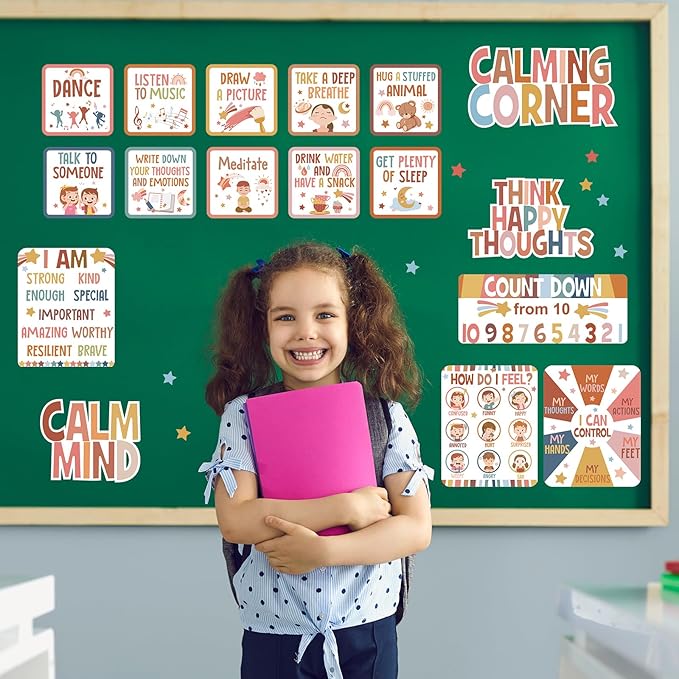 Pajean Calm Down Corner Bulletin Board Set for Classroom Decoration Feelings Chart Mental Health Feeling Management Poster for Kindergarten Emotions Poster Decor School(Boho Colors)