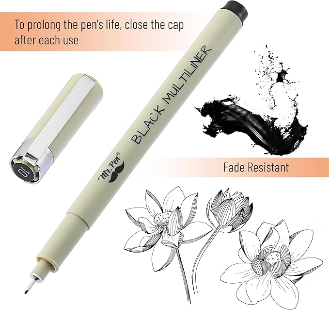 Mr. Pen- Drawing Pens for Artists, 0.3mm, 12 Pack, Black Ink, Micro Fine Point, Fineliner for Sketching Bulk, Bible Journaling