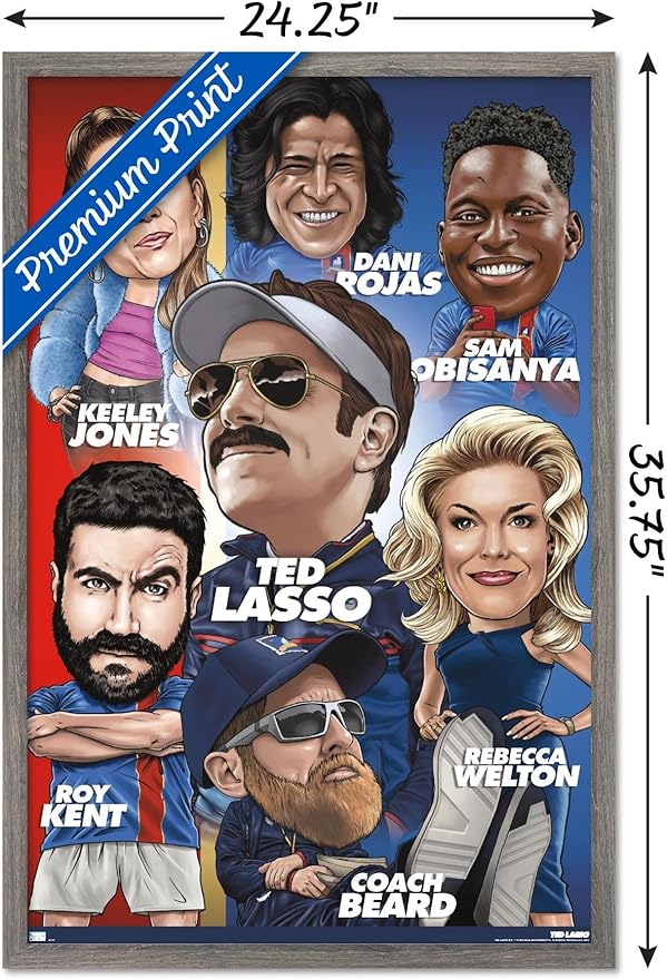 Ted Lasso - Character Grid Wall Poster, 34L" x 22.4W", Barnwood Framed Version