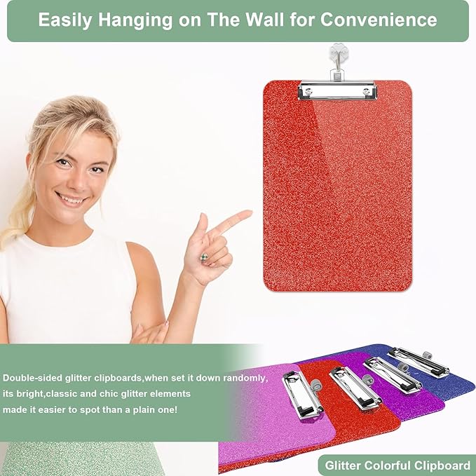 1 Pcs Clear Glitter Clipboards, Plastic Clipboard with Pen Holder,Size 8.85 x 12.4 in Shiny Clipboards with Low Profile Clip,Cute Hanging Clipboard for Office Supplies Sparkly Clip Board-Tangerine
