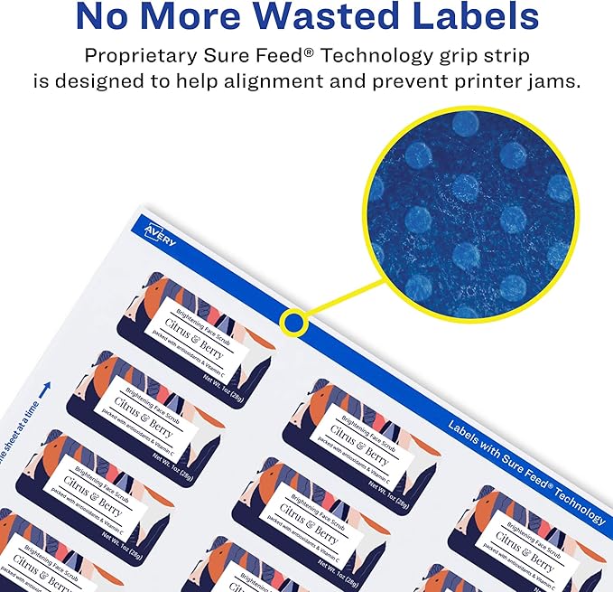 Avery Glossy White Rectangle Labels, Sure Feed Technology, 1" x 2", 240 Glossy White Labels, Print-to-The-Edge, Permanent Adhesive, Laser/Inkjet Printable