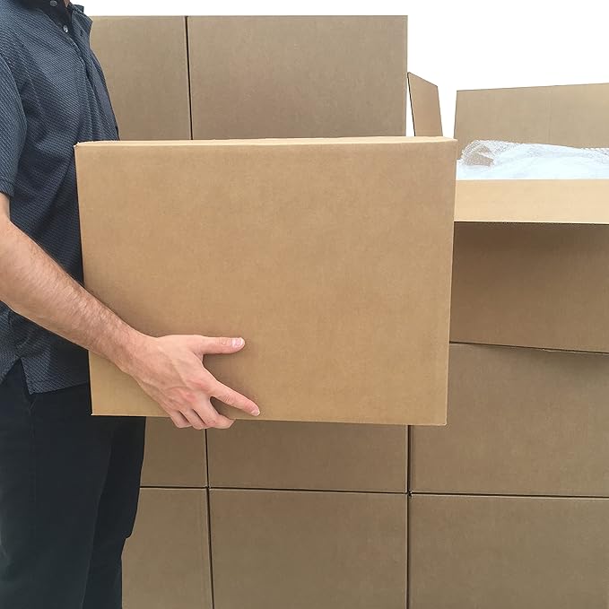 Amazon Basics Cardboard Moving Boxes for Packing and Shipping, Large Size, 20" x 20" x 15", Brown, 12-Pack